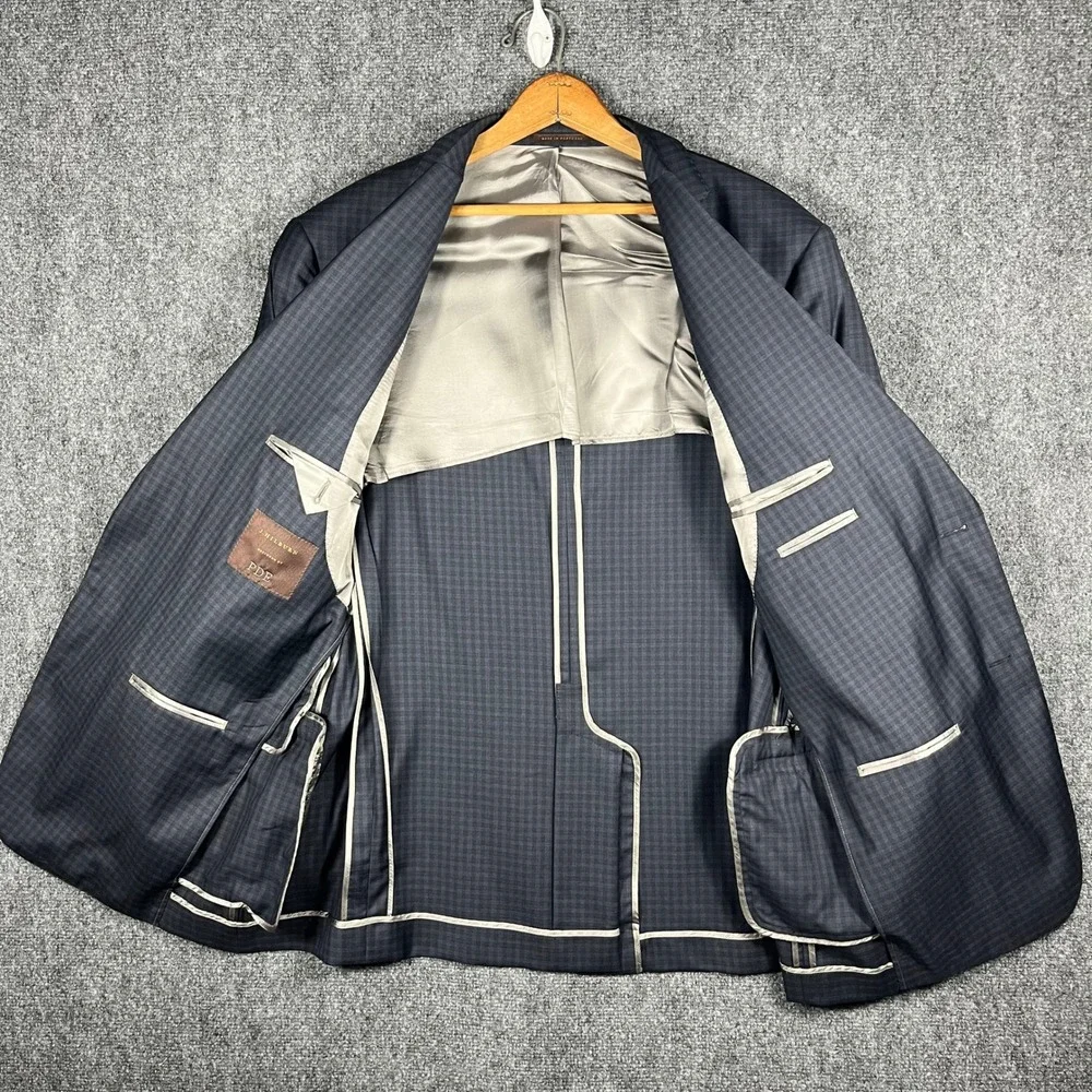J. Hilburn Sport Coat Mens 48R Navy Blue Wool Micro-Check Tailored Fit Blazer